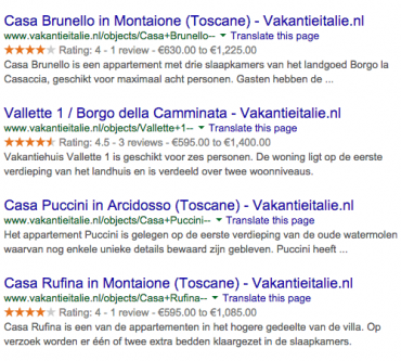 In de zoekresultaten van Google zijn nu ook de waarderingen en de prijzen van appartementen terug te vinden